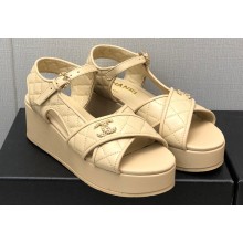 Chanel Heel 5cm CC Logo Sandals G39918 Leather Beige 2023
