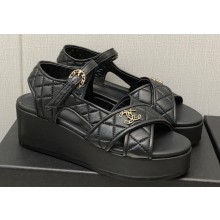 Chanel Heel 5cm CC Logo Sandals G39918 Leather Black 2023