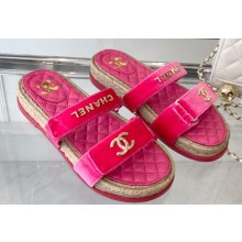 Chanel Logo Velvet Beach Mules Fuchsia 2023