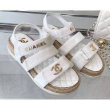 Chanel Logo Velvet Beach Sandals White 2023