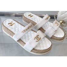 Chanel Logo Velvet Beach Mules White 2023