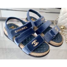 Chanel Logo Velvet Beach Sandals Blue 2023