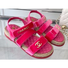 Chanel Logo Velvet Beach Sandals Fuchsia 2023