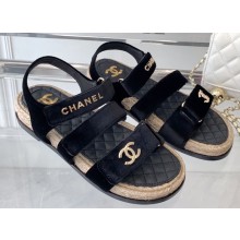 Chanel Logo Velvet Beach Sandals Black 2023