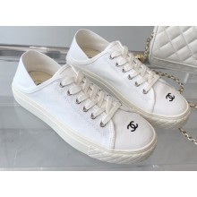 Chanel Front CC Logo Canvas Sneakers White 2023