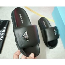 Prada Soft padded nappa leather slides 1XX648 Black 2023