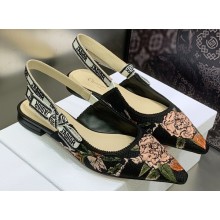 Dior J'Adior Slingback Ballerina Flats in Black Multicolor Cotton with Dior Jardin Botanique Embroidery 2023