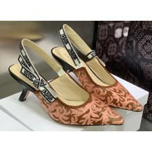 Dior Heel 6.5cm J'Adior Slingback Pumps in Antique Pink Brocart Embroidered Cotton with Gold-Tone Metallic Thread 2023
