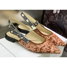 Dior J'Adior Slingback Ballerina Flats in Antique Pink Brocart Embroidered Cotton with Gold-Tone Metallic Thread 2023