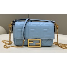 Fendi Nappa Leather Mini Baguette Bag Sky Blue 2023