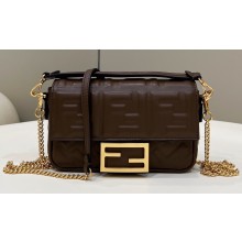 Fendi Nappa Leather Mini Baguette Bag Coffee 2023