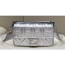 Fendi Nappa Leather Medium Baguette Bag Silver 2023