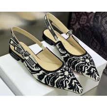 Dior J'Adior Slingback Ballerina Flats in Black/White Ornamental Embroidered Cotton 2023