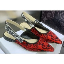 Dior J'Adior Slingback Ballerina Flats in Red/Black Bandana Embroidered Cotton 2023
