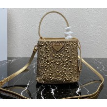 Prada Panier Satin bag with Crystals 1BA373 Gold 2023