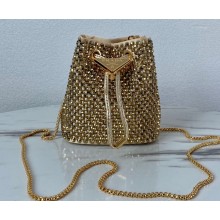 Prada Satin Mini Bucket bag with Crystals 1BD016 Gold 2023
