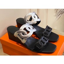 Hermes Figari 55 sandals with Chaine d'Ancre straps Black/Silver