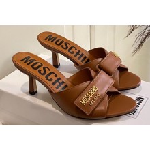 Moschino Heel 6.5cm Metal Logo foiled calfskin sandals Brown 2023