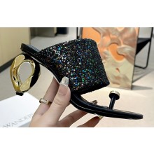JW Anderson Gold chain link Heel 7.5cm Diamond Thong-Toe Leather Sandals Crystals Black 2023