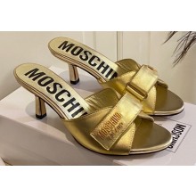 Moschino Heel 6.5cm Metal Logo foiled calfskin sandals Gold 2023