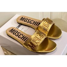 Moschino Metal Logo flat sandals Gold 2023