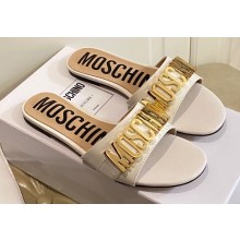 Moschino Metal Logo flat sandals White 2023