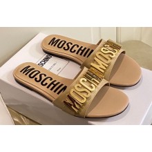 Moschino Metal Logo flat sandals Beige 2023