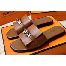 Hermes Original calfskin Giulia sandals Brown with Kelly buckle