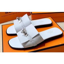 Hermes Original calfskin Giulia sandals White with Kelly buckle