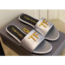 TOM FORD TF crocodile embossed leather slide sandals Silver 2023