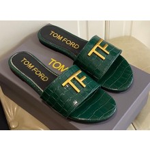 TOM FORD TF crocodile embossed leather slide sandals Green 2023