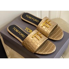 TOM FORD TF crocodile embossed leather slide sandals Gold 2023