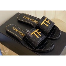 TOM FORD TF crocodile embossed leather slide sandals Black 2023