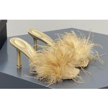 Alexander Wang Heel 8.5cm Lulu Feather Slide Sandals In Satin Apricot 2023