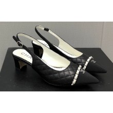 Chanel Chain Heel Grosgrain Sling-Back Pumps G39643 Lambskin Quilting Black 2023