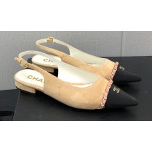 Chanel Chain Grosgrain Flat Sling-Back Pumps Suede Calfskin Beige 2023