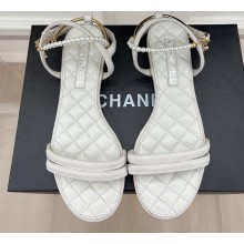 Chanel Heel 2cm Ankle Pearl Sandals White 2023