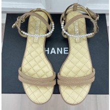 Chanel Heel 2cm Ankle Pearl Sandals Beige 2023
