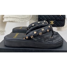 Chanel Calfskin Charms Thong Mules Black 2023