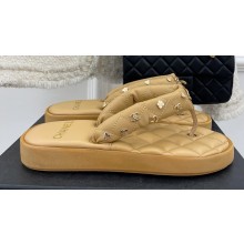 Chanel Calfskin Charms Thong Mules Beige 2023