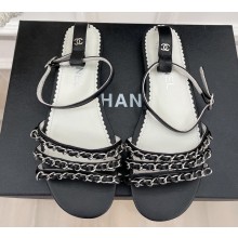 Chanel Lambskin Chain Flat Sandals Black 2023