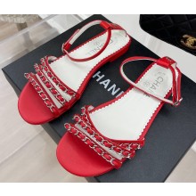 Chanel Lambskin Chain Flat Sandals Red 2023