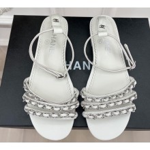 Chanel Lambskin Chain Flat Sandals White 2023