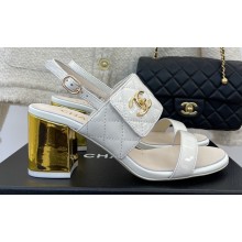 Chanel Gold Heel 7cm Patent Goatskin Sandals White 2023