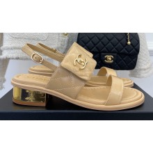 Chanel Gold Heel 3cm Patent Goatskin Sandals Beige 2023