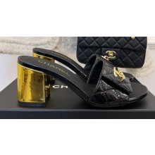 Chanel Gold Heel 7cm Patent Goatskin Mules Black 2023