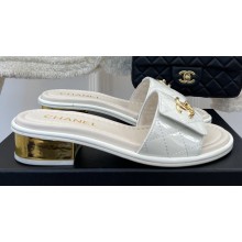 Chanel Gold Heel 3cm Patent Goatskin Mules White 2023