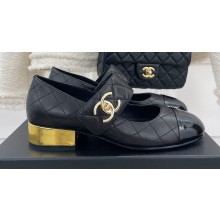 Chanel Gold Heel 3cm Patent and Goatskin Mary Janes G39732 Black 2023
