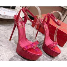 Christian Louboutin Heel 15cm Platform 5cm Ankle Strap Sandals Patent Fuchsia