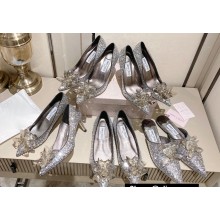 Jimmy Choo Heel 10.5cm/8.5cm/7.5cm Crystal Covered Pointy Toe Pumps/Flats/Mules Black/Silver 2023